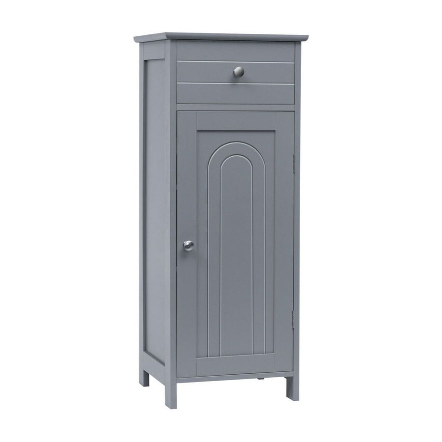 1-Door Freestanding Bathroom Storage Cabinet with Drawer and Adjustable Shelves-Grey