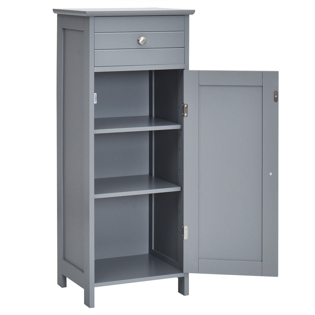 1-Door Freestanding Bathroom Storage Cabinet with Drawer and Adjustable Shelves-Grey