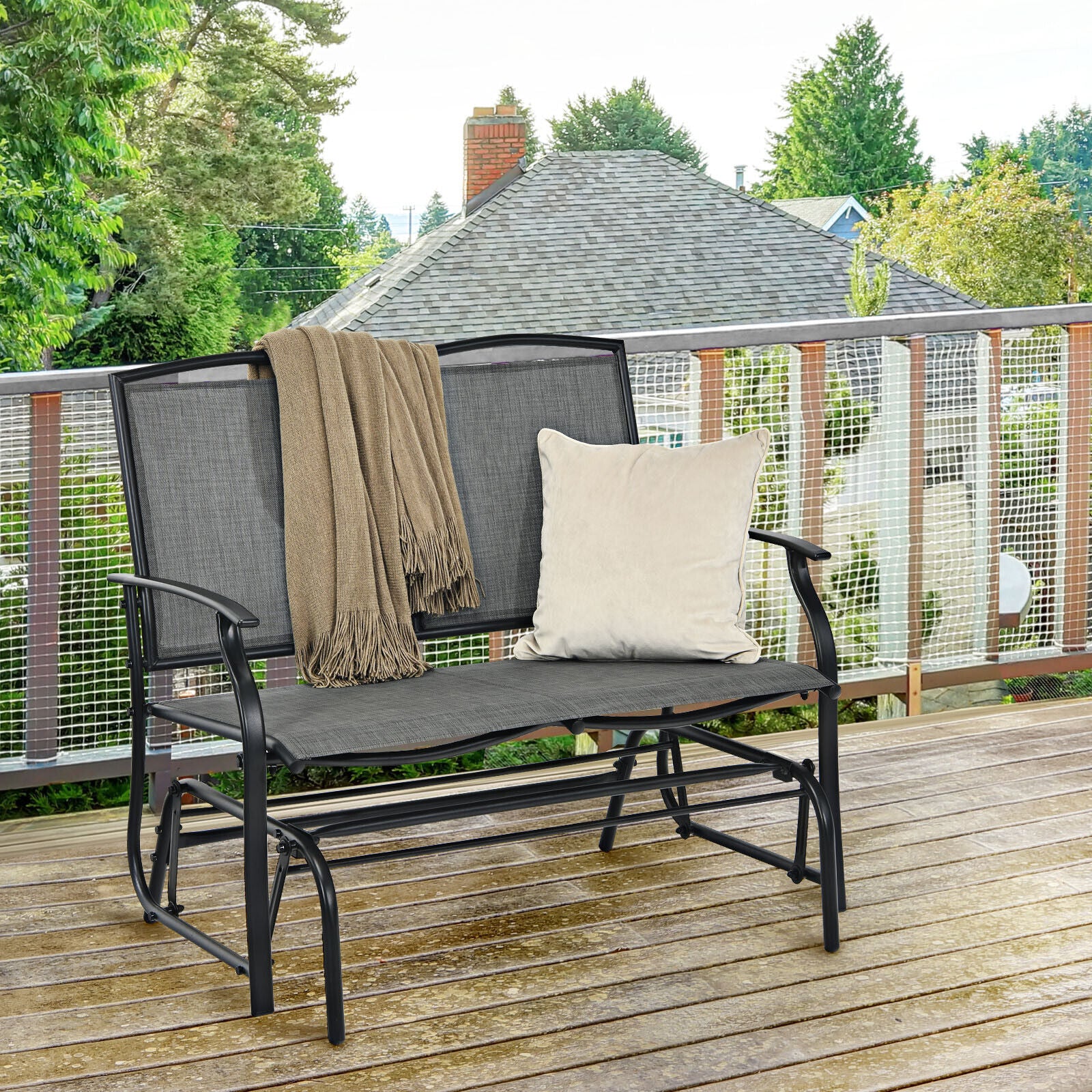 2-Person Patio Swing Glider Bench with Heavy-Duty Steel Frame-Grey