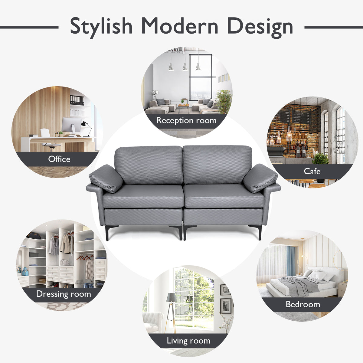 L-Shaped 2-Seater Upholstered Sectional Couch-Grey