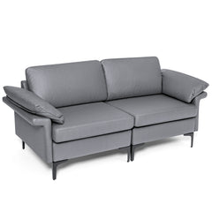 L-Shaped 2-Seater Upholstered Sectional Couch-Grey