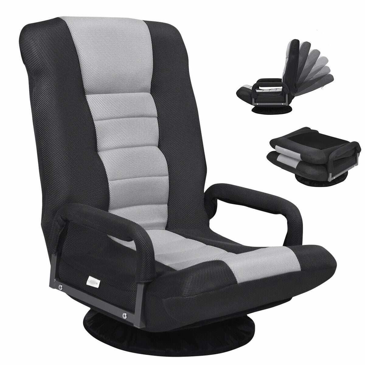 Foldable 360-Degree Swivel Gaming Floor Chair with Adjustable Backrest-Grey