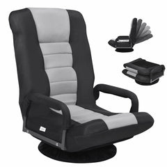 Foldable 360-Degree Swivel Gaming Floor Chair with Adjustable Backrest-Grey