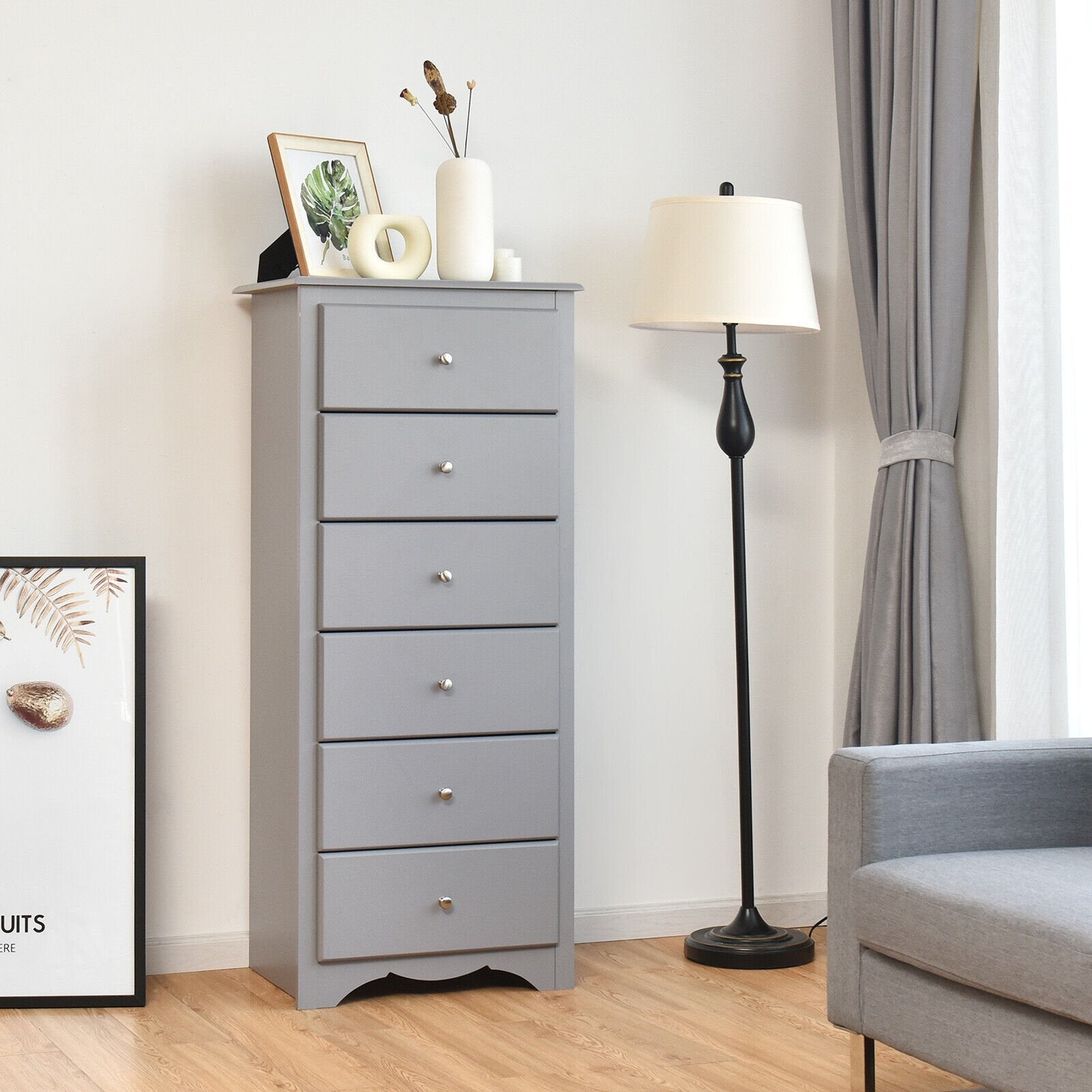 6-Drawer Freestanding Dresser Cabinet-Grey