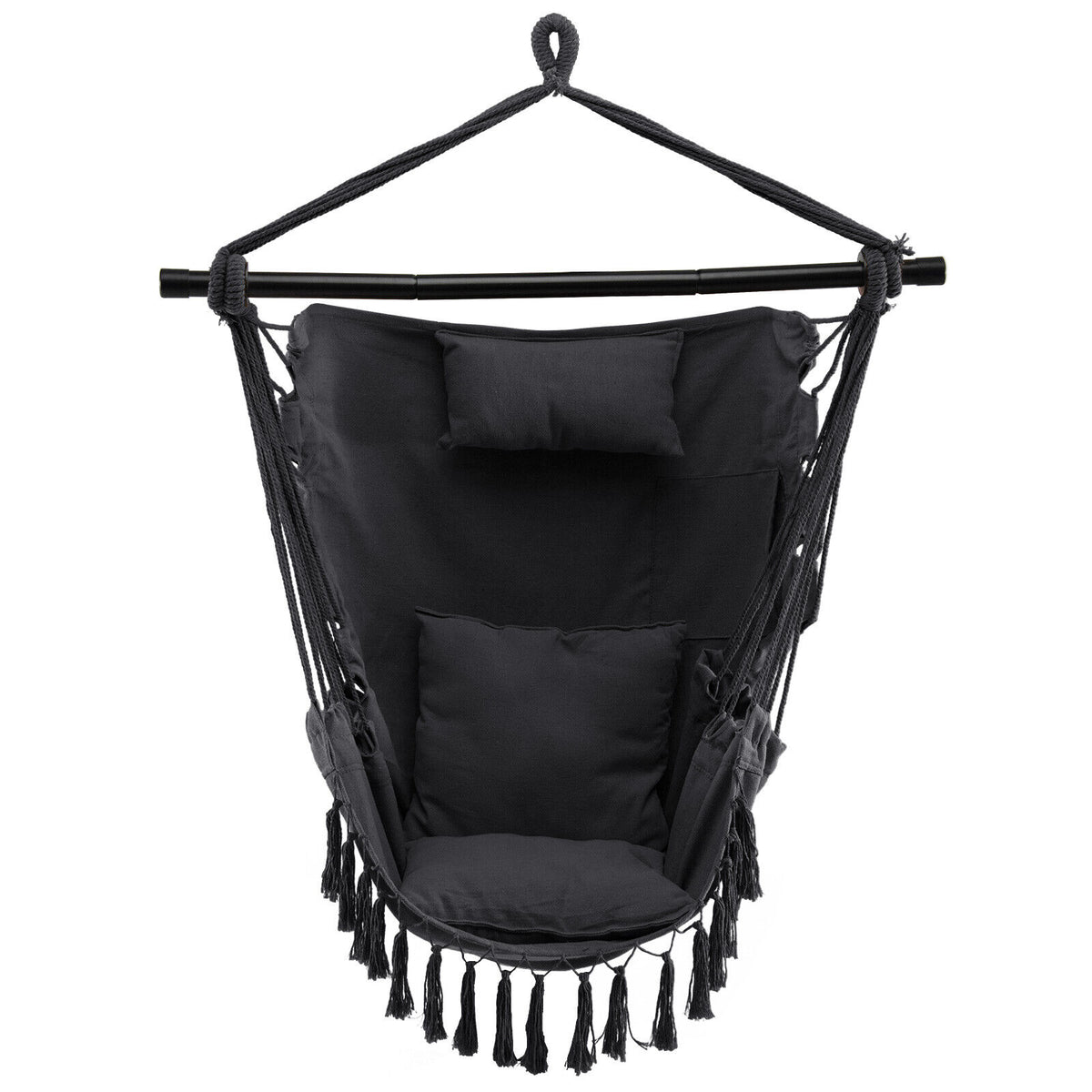 Hammock Swing Chair with Pillow and Cushions for Living Room Patio-Grey