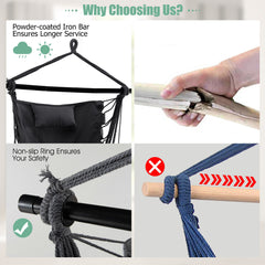 Hammock Swing Chair with Pillow and Cushions for Living Room Patio-Grey