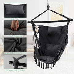 Hammock Swing Chair with Pillow and Cushions for Living Room Patio-Grey