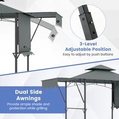 398 x 153 cm Grill Gazebo with Dual Side Awnings and Adjustable Shadow-Grey