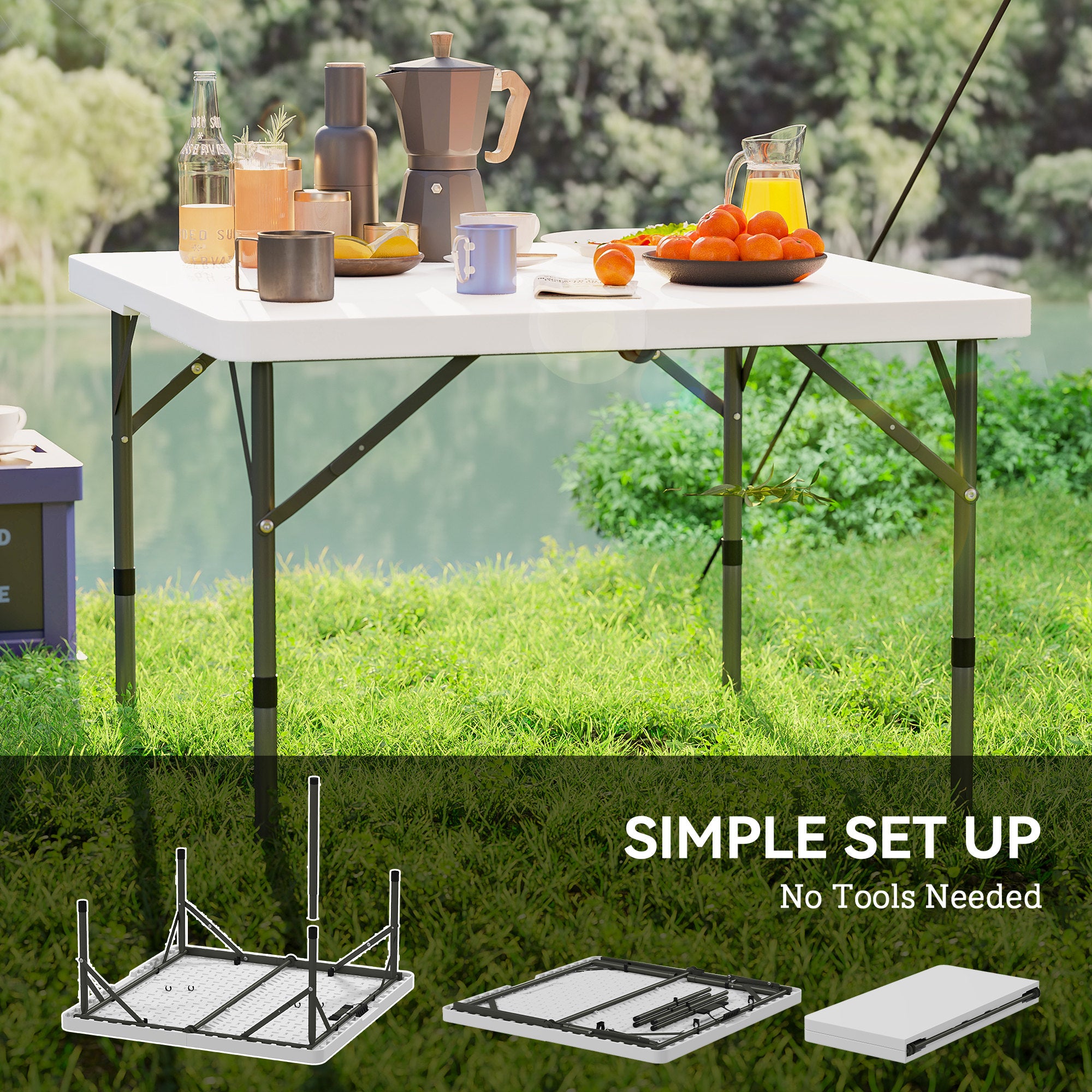 Outsunny 34/74cm Folding Camping Table, with Handle - White
