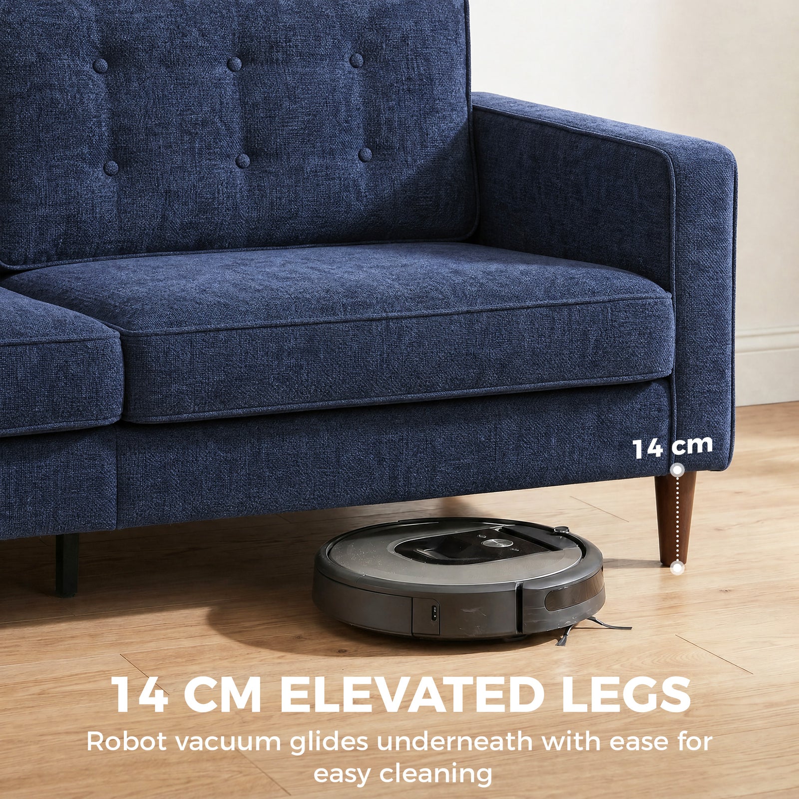 HOMCOM 3 Seater Sofa Button Tufted Upholstered Couch with Wood Legs for Living Room, Dark Blue