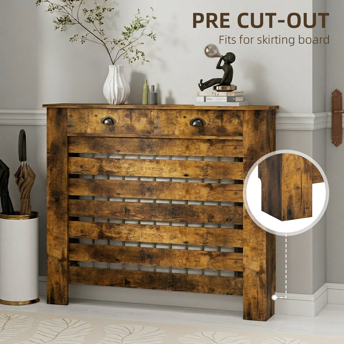 HOMCOM 95.5H x 111Wcm Radiator Cover, with Drawer - Rustic Brown