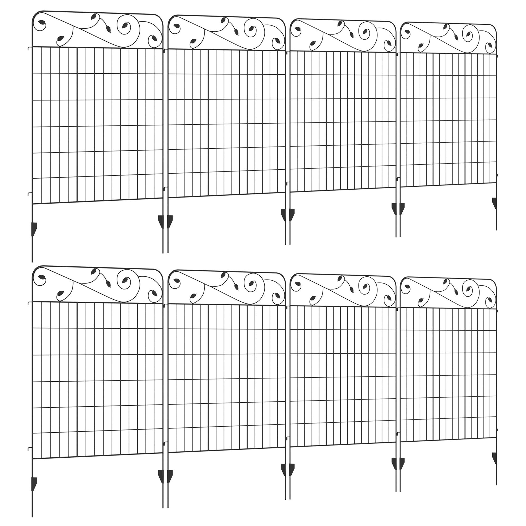 Outsunny Decorative Garden Fencing, 8PCs 43in x 23ft Outdoor Picket Fence Panels, Rustproof Metal Wire Landscape Flower Bed Border Edging Animal Barrier, Black