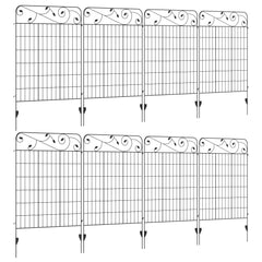 Outsunny Decorative Garden Fencing, 8PCs 43in x 23ft Outdoor Picket Fence Panels, Rustproof Metal Wire Landscape Flower Bed Border Edging Animal Barrier, Black