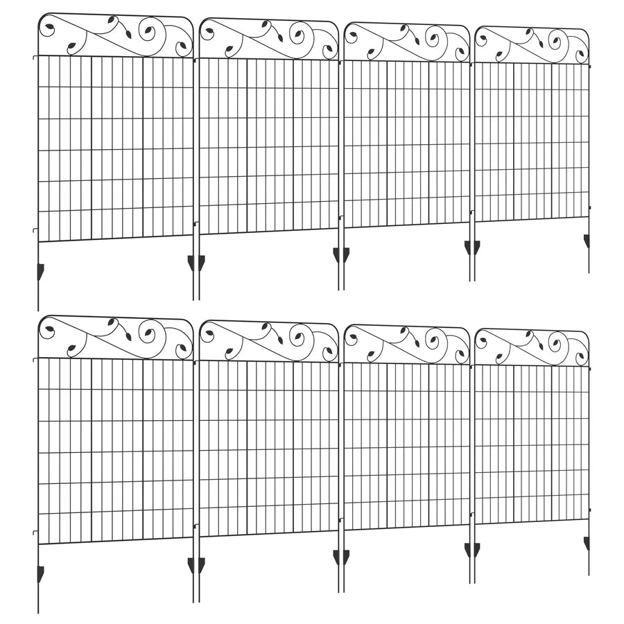 Outsunny Decorative Garden Fencing, 8PCs 43in x 23ft Outdoor Picket Fence Panels, Rustproof Metal Wire Landscape Flower Bed Border Edging Animal Barrier, Black