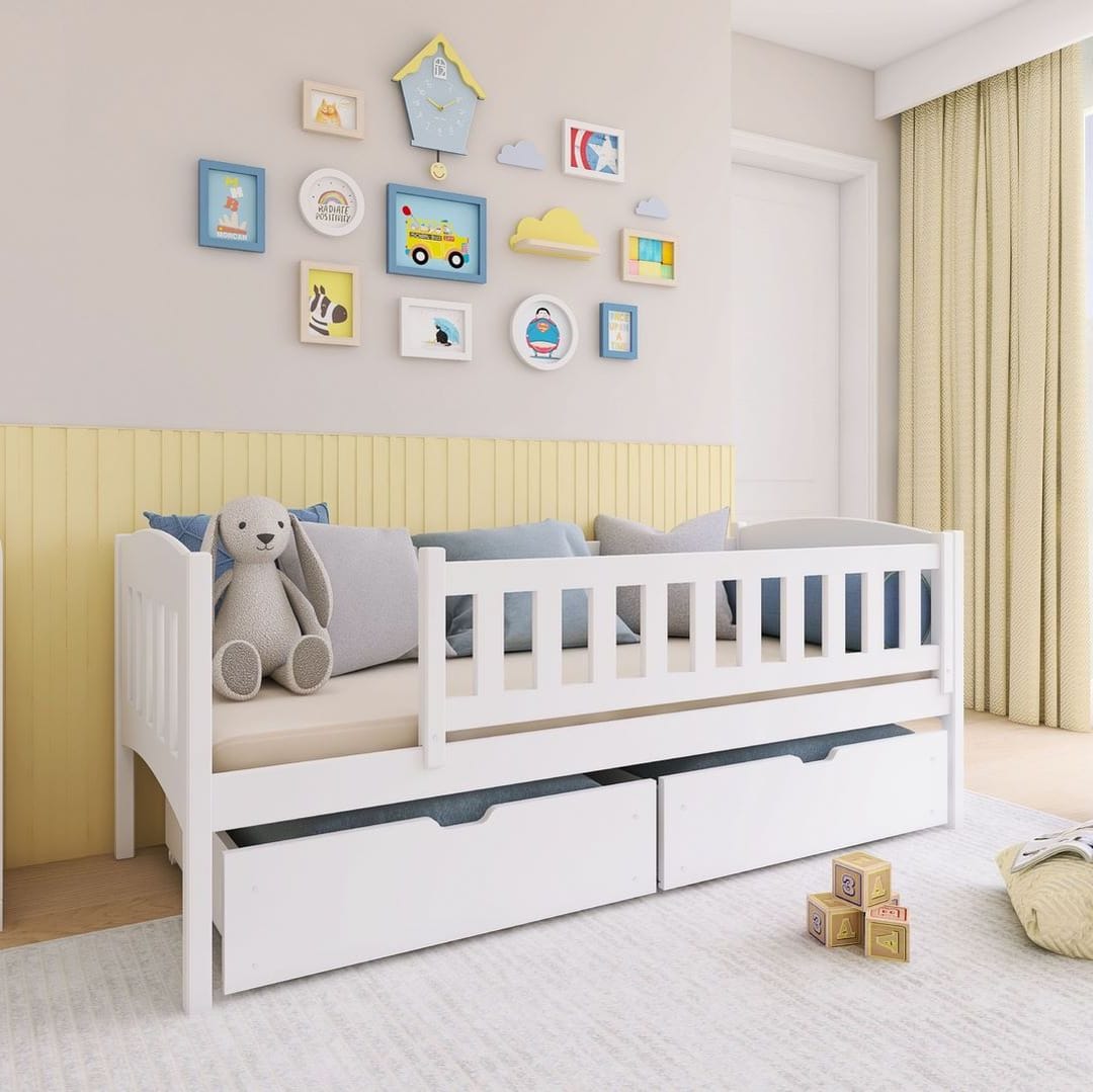 Wooden Single Bed Gucio with Storage