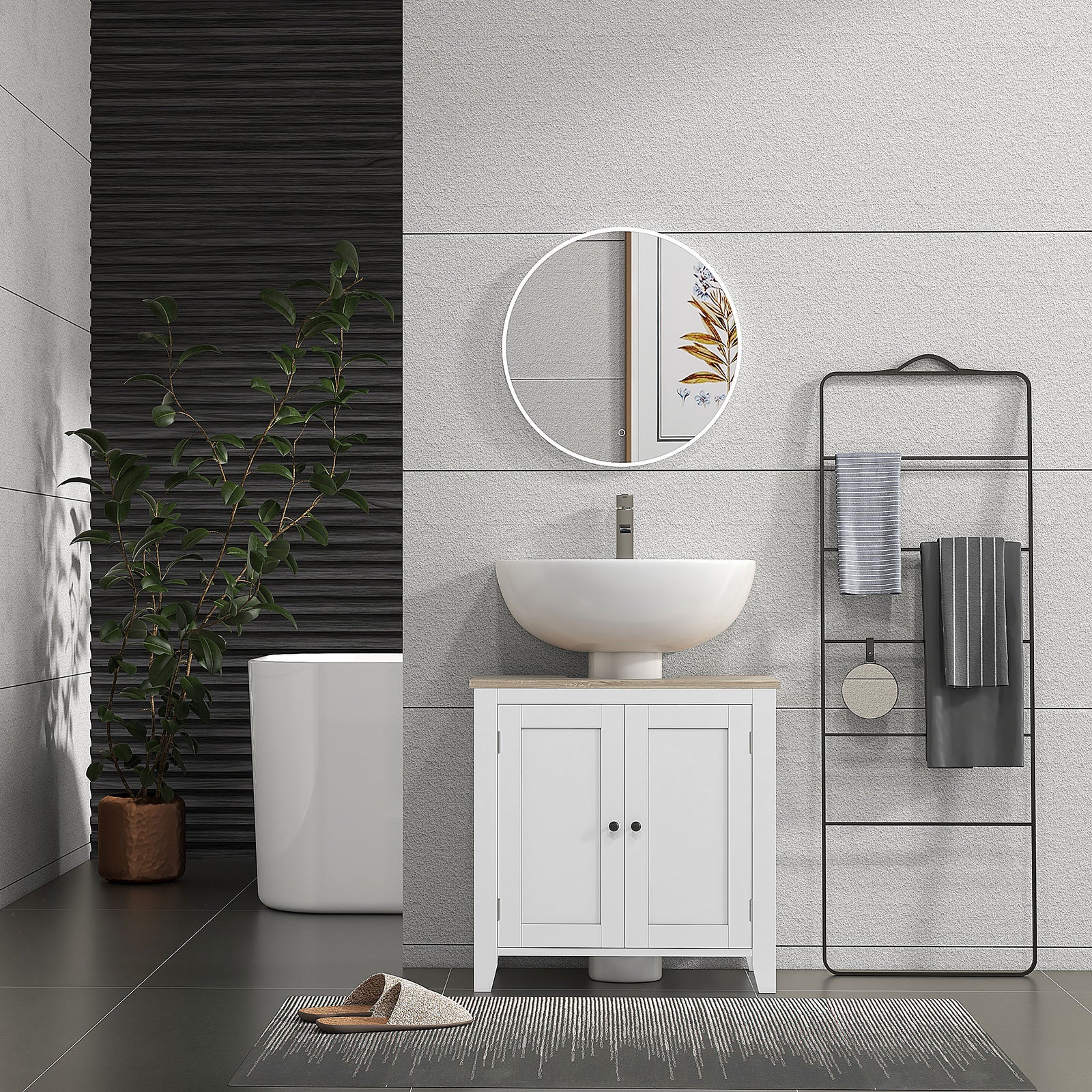 kleankin Under Sink Cabinet, Bathroom Sink Cabinet with 2 Doors, Pedestal Under Sink Design, Freestanding Bathroom Cupboard with Adjustable Shelf, White