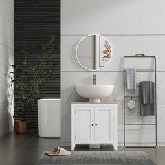 kleankin Under Sink Cabinet, Bathroom Sink Cabinet with 2 Doors, Pedestal Under Sink Design, Freestanding Bathroom Cupboard with Adjustable Shelf, White