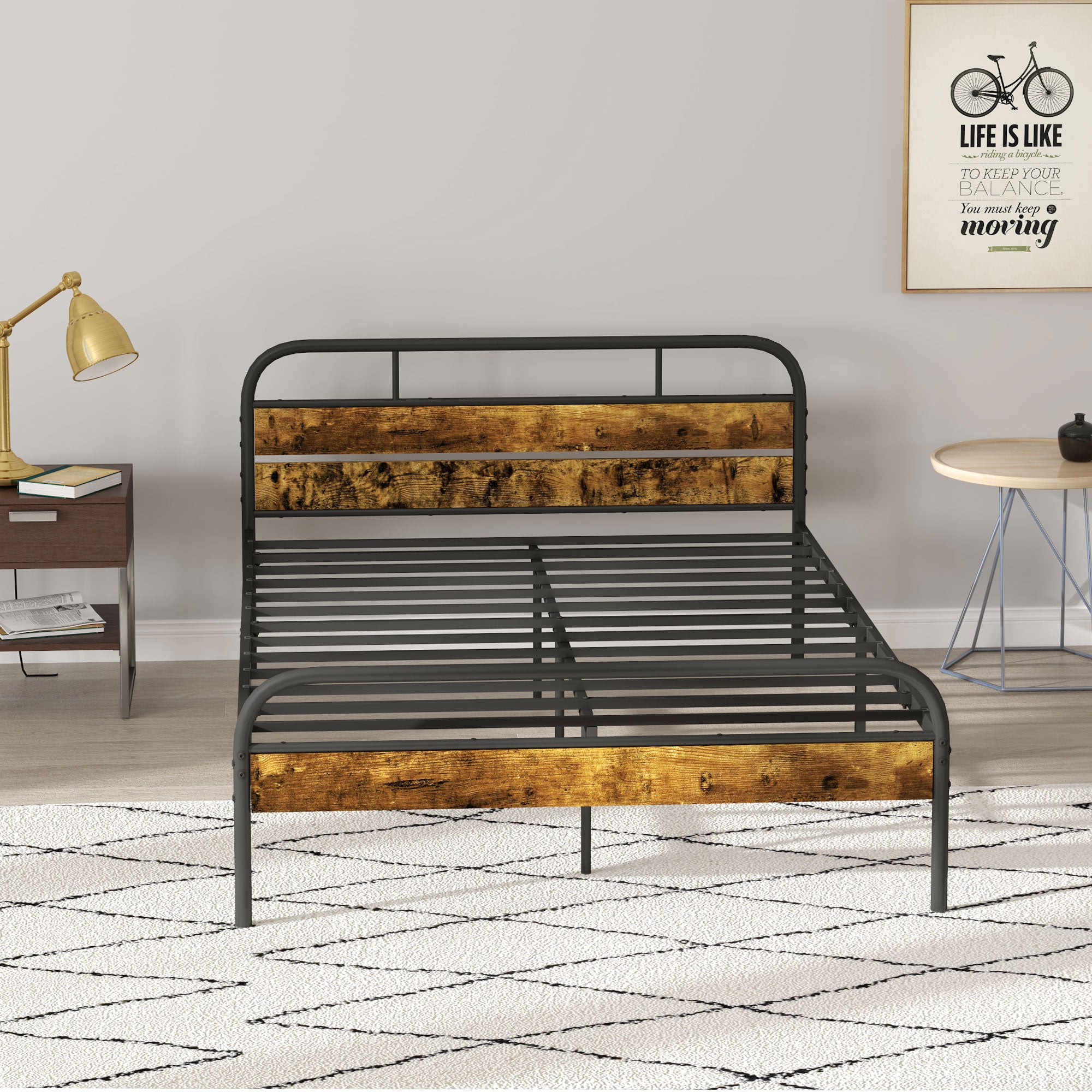 HOMCOM Industrial-Style Double Bed Frame - Black/Brown