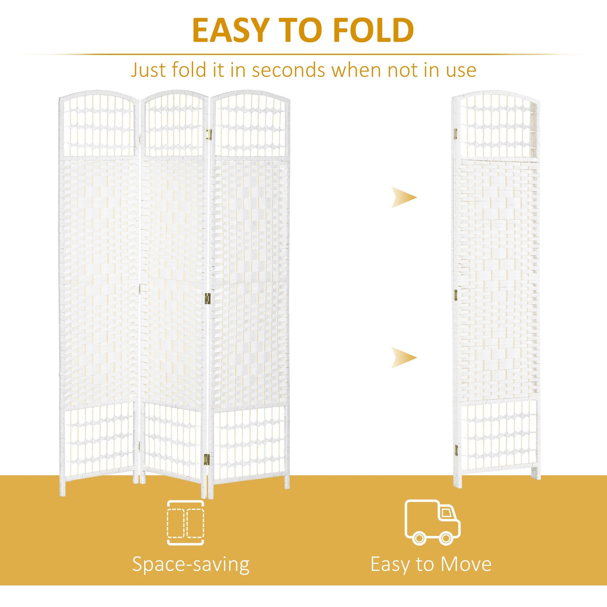 HOMCOM 3 Panel Folding Room Divider, Privacy Screen, Paravent Partition Separator for Living Room, Bedroom, White