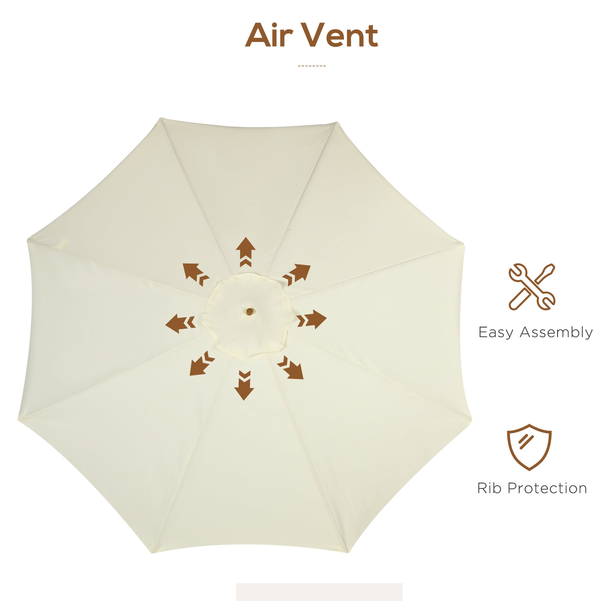 Outsunny 3.3(m) Patio Umbrella, Garden Parasol, Outdoor Sun Shade Canopy with 8 Bamboo Ribs, Ruffles and Wood Pole, Beige