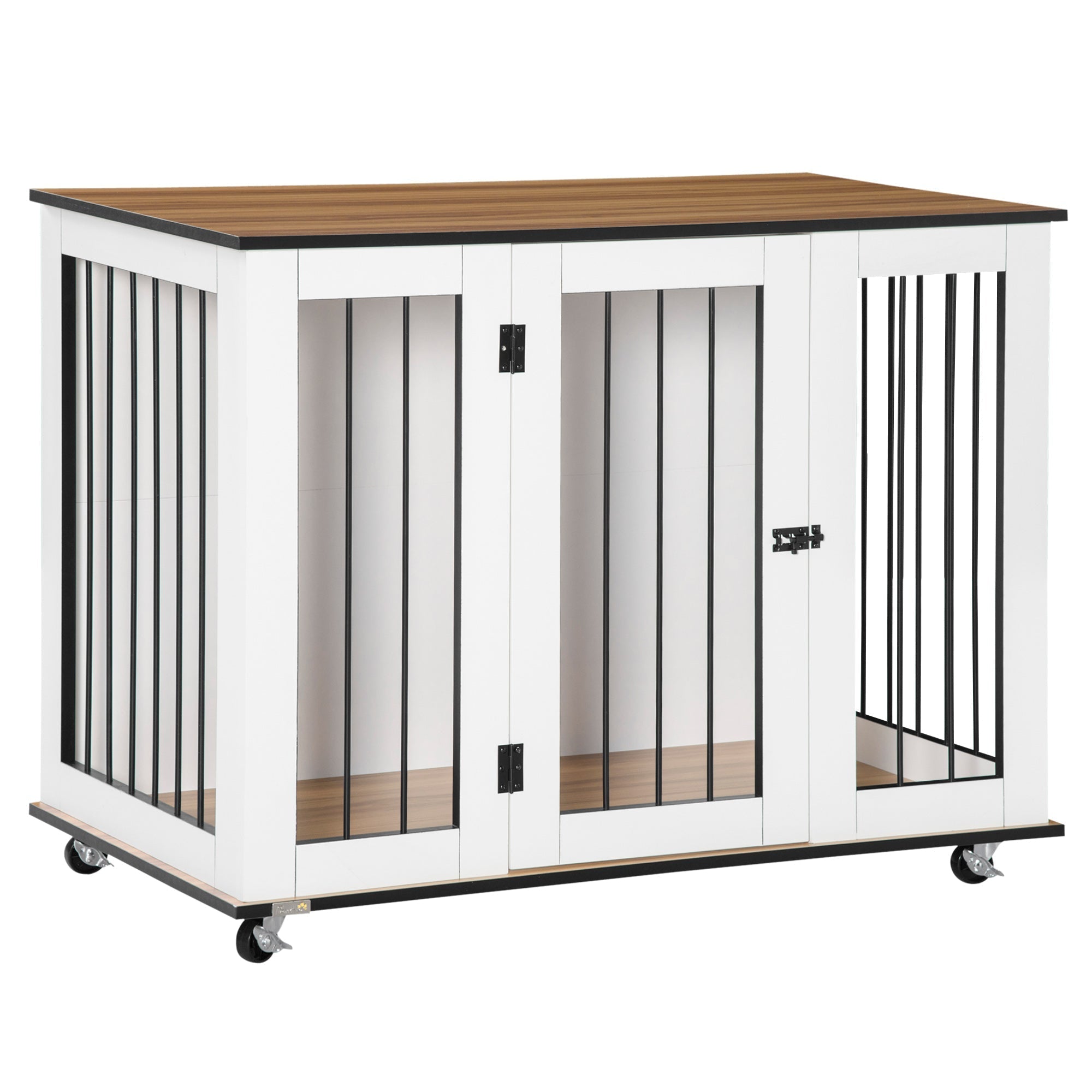 PawHut Dog Crate Furniture, Dog Cage End Table, with Wheels, for Large Dogs, 106 x 60 x 82 cm - White
