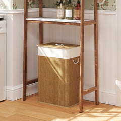 HOMCOM Bamboo Laundry Basket with Lid, 72L Laundry Hamper with Rope Handles, Washing Basket with Removable Washable Liner Bag for Bathroom, Bedroom, Brown