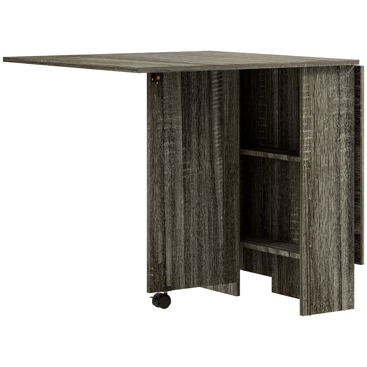 HOMCOM Folding Dining Table, Drop Leaf Table with 2-Tier Shelves, Rolling Casters, for Small Spaces, Kitchen, Grey