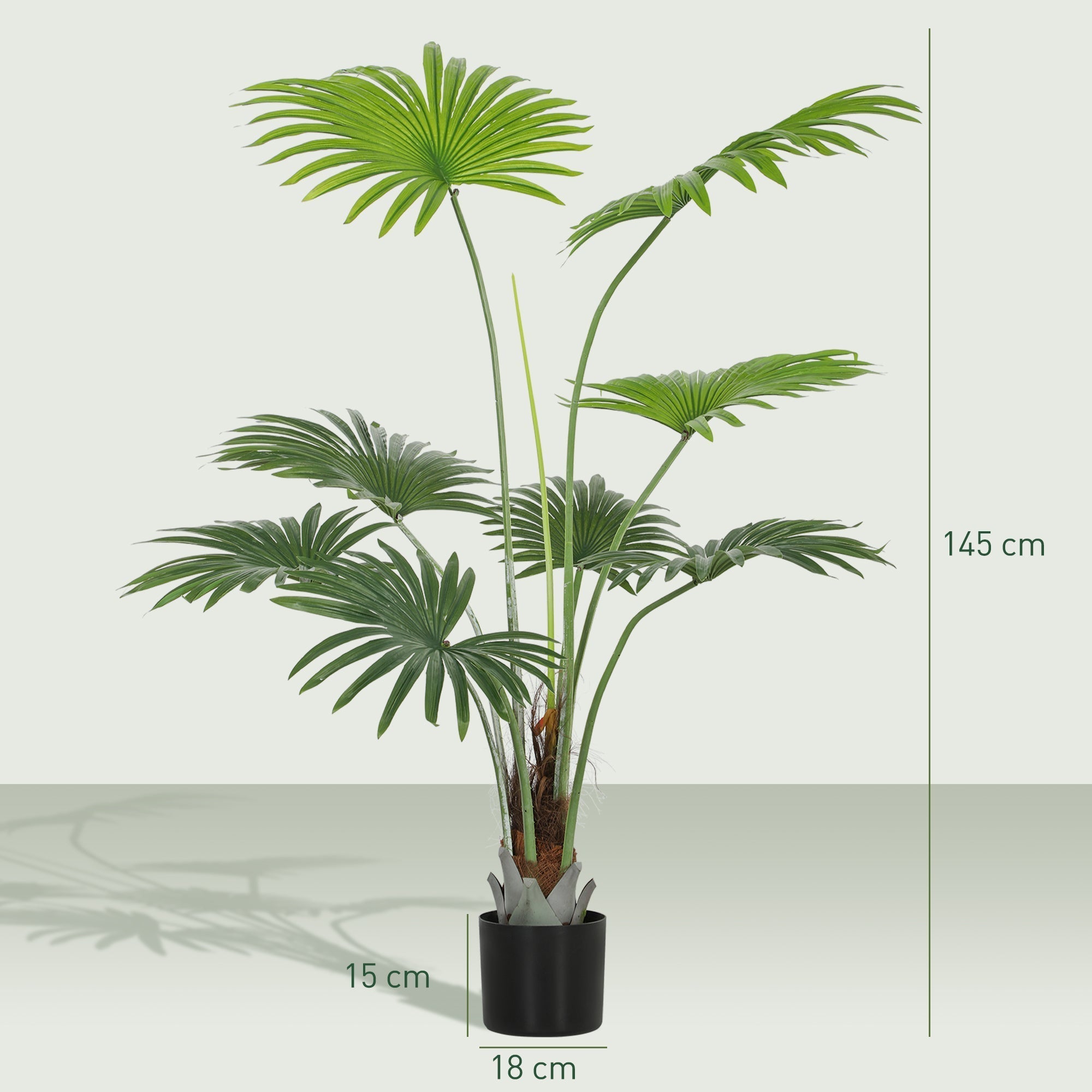 HOMCOM 145cm Artificial Palm Tree, Decorative Artificial Plant with Lifelike PEVA Leaves and Coconut Coir, Fake Tree with Plastic Pot and Flocking for Home Office Decor, Green