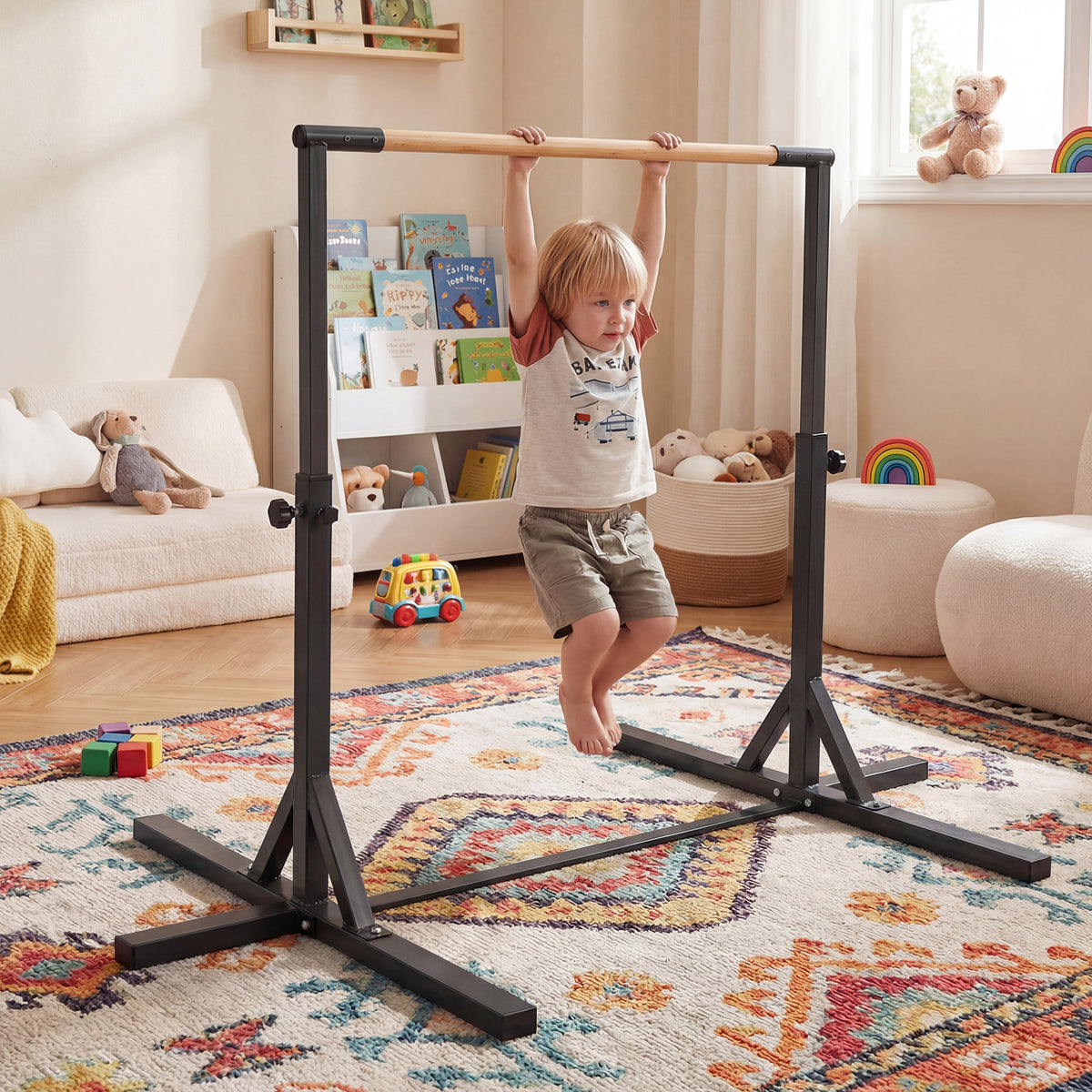 Gymnastics Bar Adjustable Horizontal Kip Bar with 85-145 CM 12-Level Height-Black