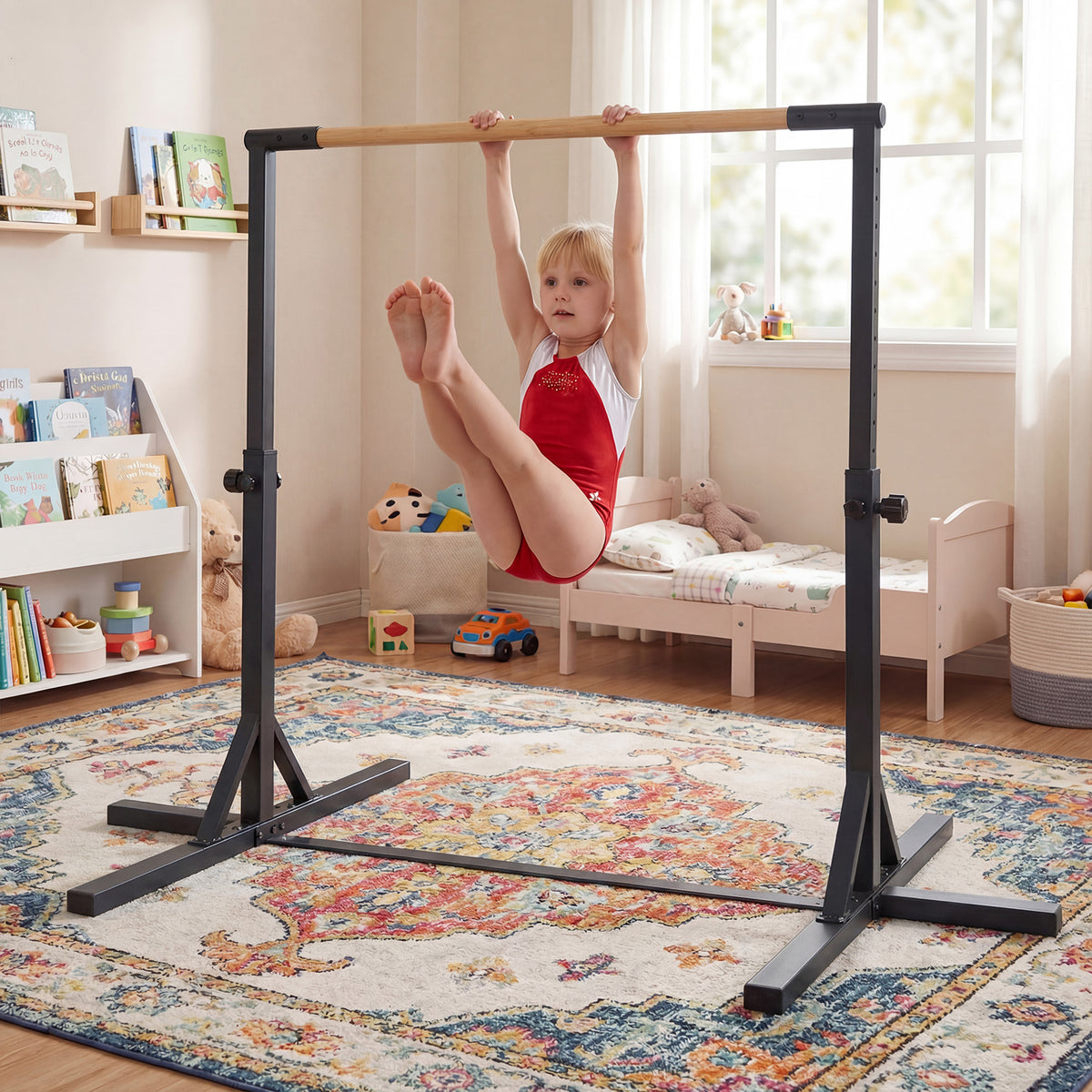 Gymnastics Bar Adjustable Horizontal Kip Bar with 85-145 CM 12-Level Height-Black