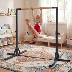 Gymnastics Bar Adjustable Horizontal Kip Bar with 85-145 CM 12-Level Height-Black