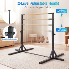 Gymnastics Bar Adjustable Horizontal Kip Bar with 85-145 CM 12-Level Height-Black