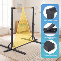 Gymnastics Bar Adjustable Horizontal Kip Bar with 85-145 CM 12-Level Height-Black