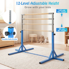 Gymnastics Bar Adjustable Horizontal Kip Bar with 85-145 CM 12-Level Height-Blue