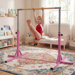 Gymnastics Bar Adjustable Horizontal Kip Bar with 85-145 CM 12-Level Height-Pink