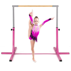Gymnastics Bar Adjustable Horizontal Kip Bar with 85-145 CM 12-Level Height-Pink