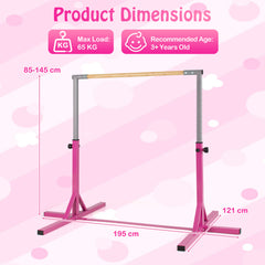 Gymnastics Bar Adjustable Horizontal Kip Bar with 85-145 CM 12-Level Height-Pink