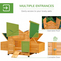 PawHut 2 Piece Wooden Chicken Coop and Run Set, Poultry Run Cage with Nesting Box, Slide-Out Tray, for 4-8 Chickens, Yellow