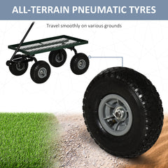 Outsunny Garden Trolley Cart, Heavy Duty Garden Cart with Metal Frame, 10" Pneumatic Wheels, Rotating Handle, 150kg Capacity, for Garden, Farm, Green