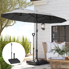 Outsunny Garden Parasol Base with Adjustable Wheels and Handle, Garden Sun Umbrella Base Parasol Stand, Filled Up to 55kg with Stand, 45kg with Water for 35, 38, 48 mm Poles, Black
