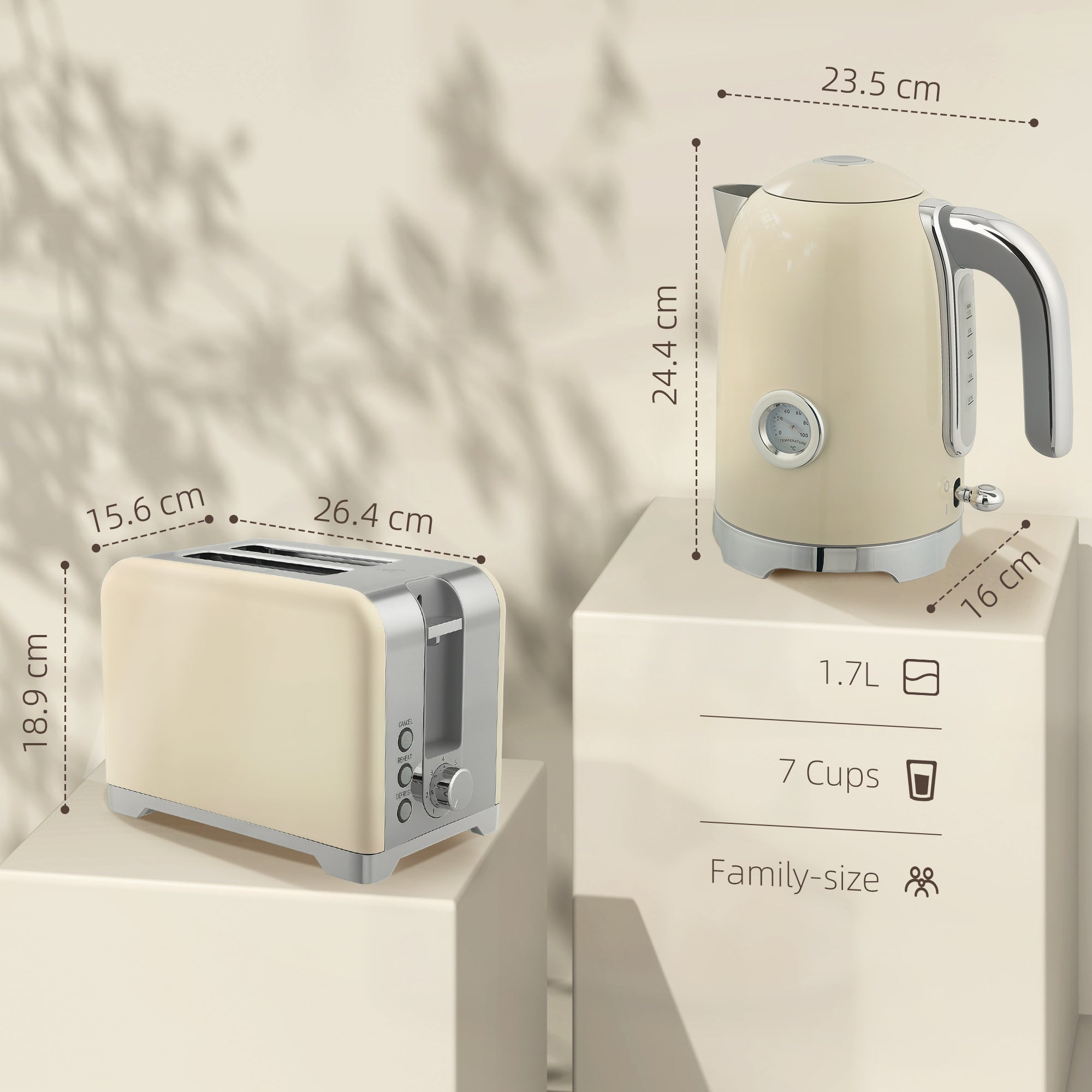 HOMCOM Retro Toaster and Kettle Set - Cream