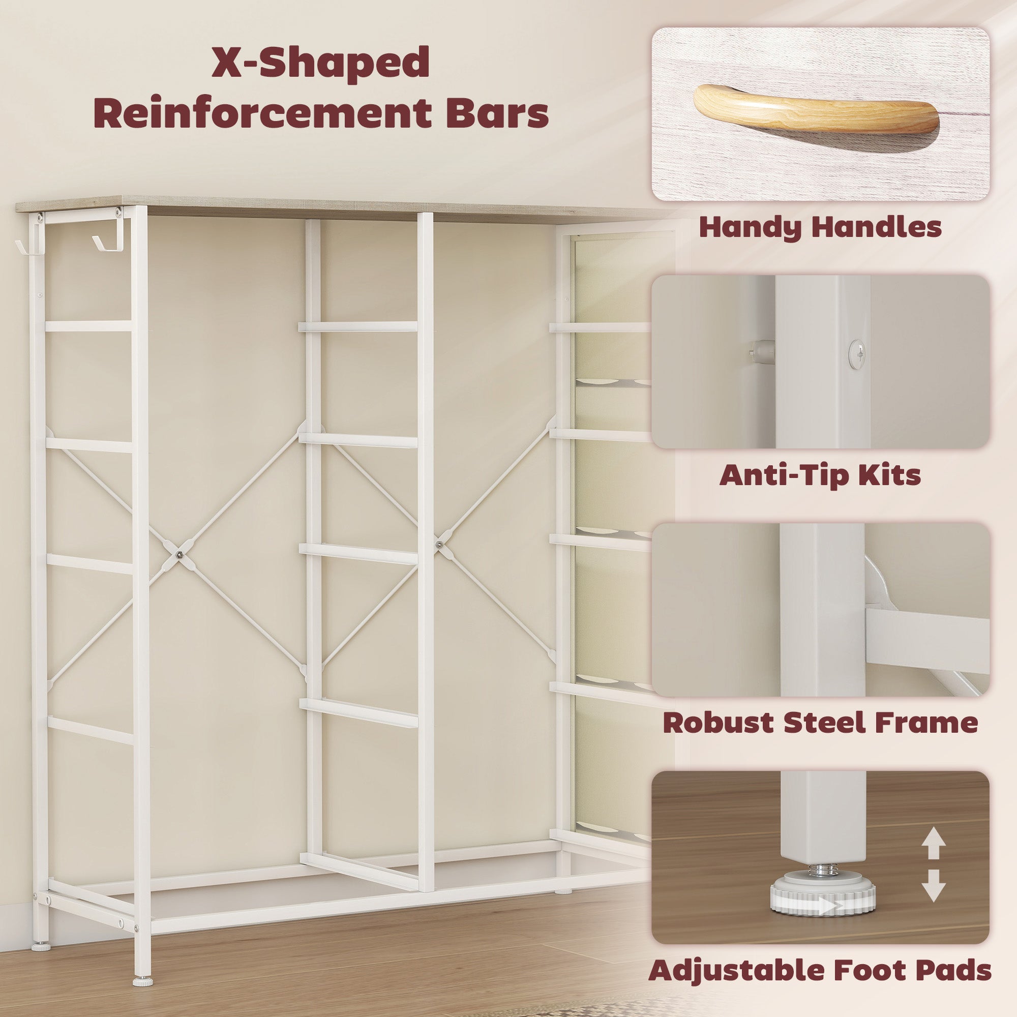 HOMCOM Chest of Ten Fabric Drawers - Natural Wood Finish