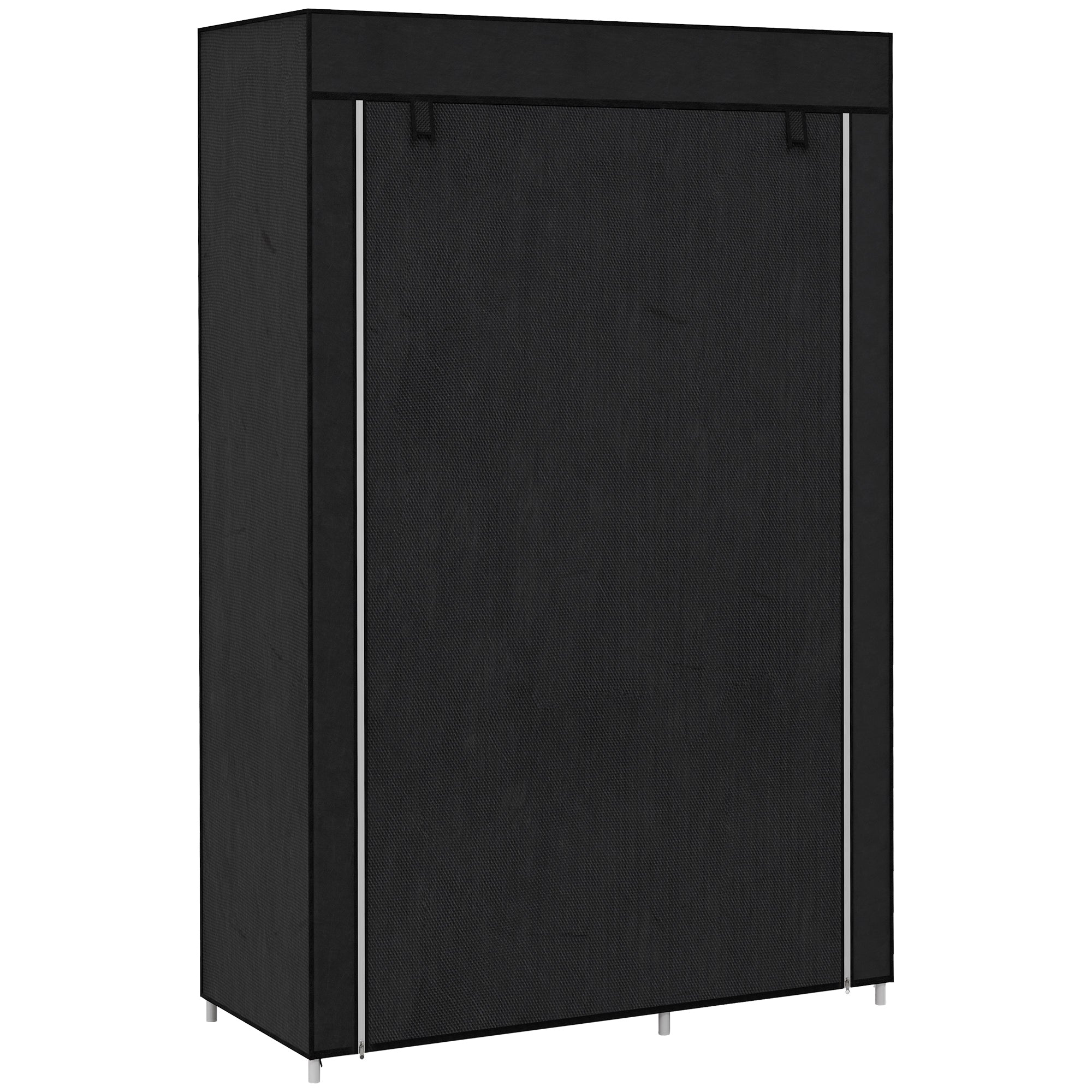 HOMCOM Fabric Wardrobe, Portable Wardrobe with 6 Shelves, 1 Hanging Rail, Foldable Closets, 103 x 43 x 162.5 cm, Black