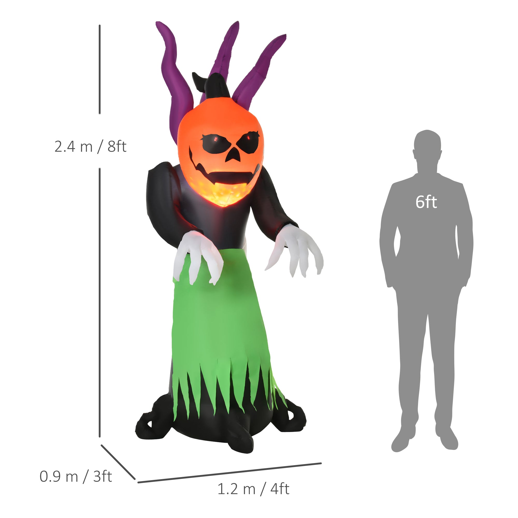 HOMCOM Halloween Pumpkin Ghost Inflatable LED Lights Accessories Scary Ghoul Outdoor Kids Party Theme Display