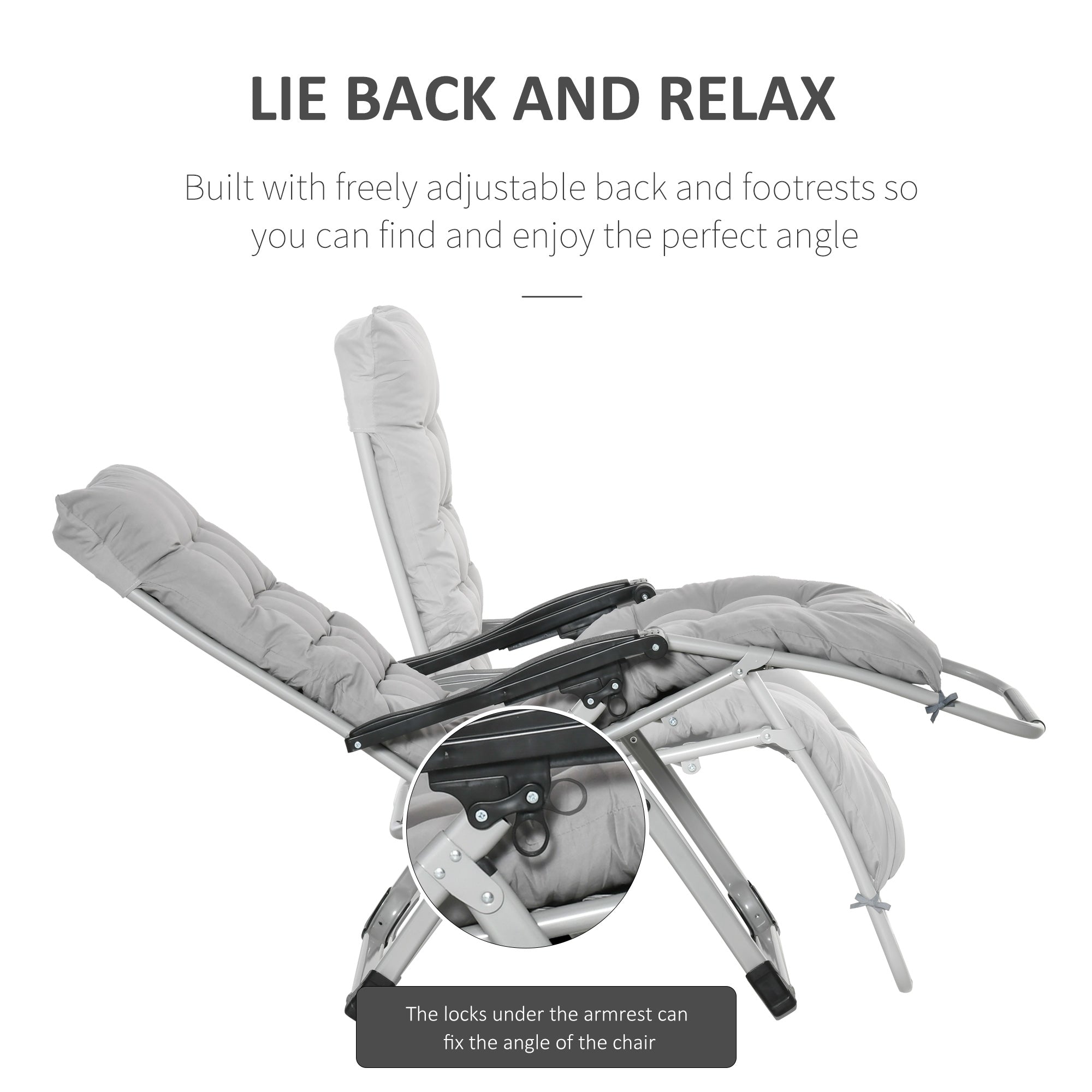 Outsunny 2pc Reclining Zero Gravity Sun Loungers ,Folding Chaise Lounge Chair with Cushions, Light Grey