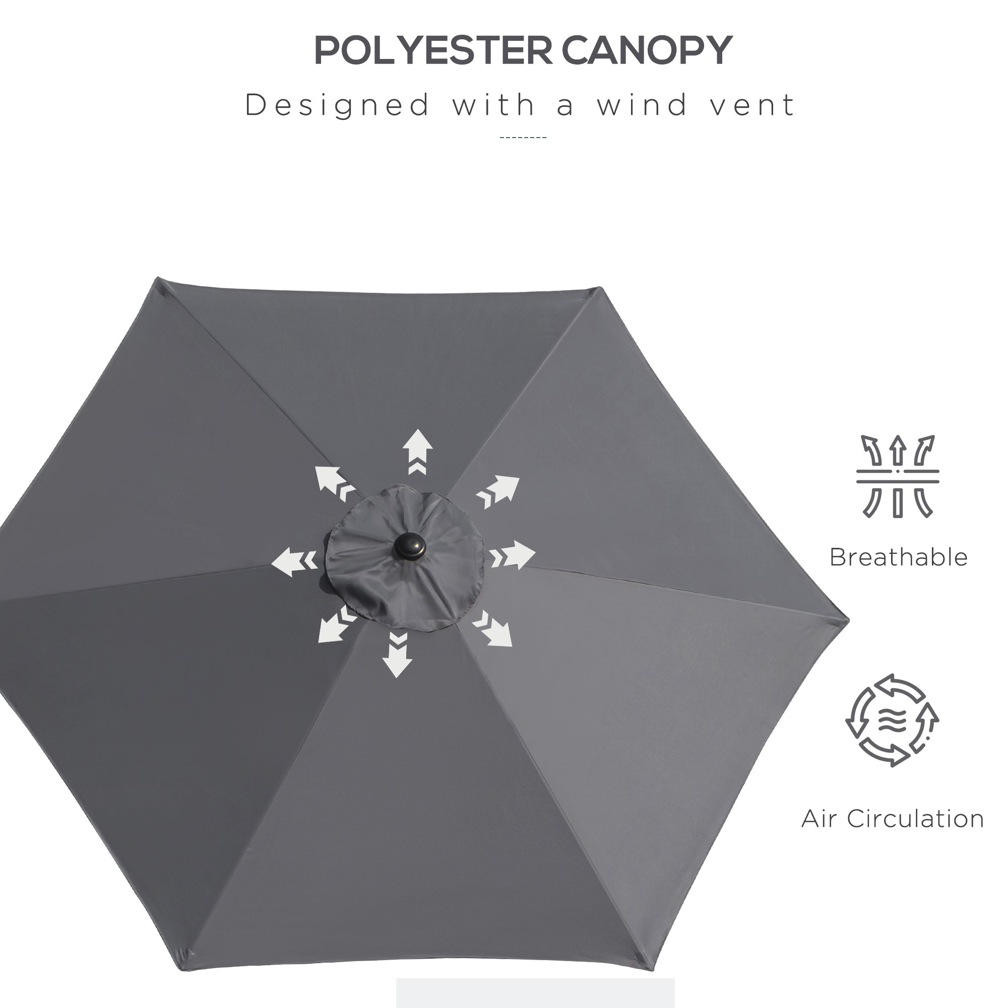 Outsunny 2.6M Garden Parasol Umbrella with Tilt and Crank, Outdoor Sun Parasol Sunshade Shelter with Aluminium Frame, Grey