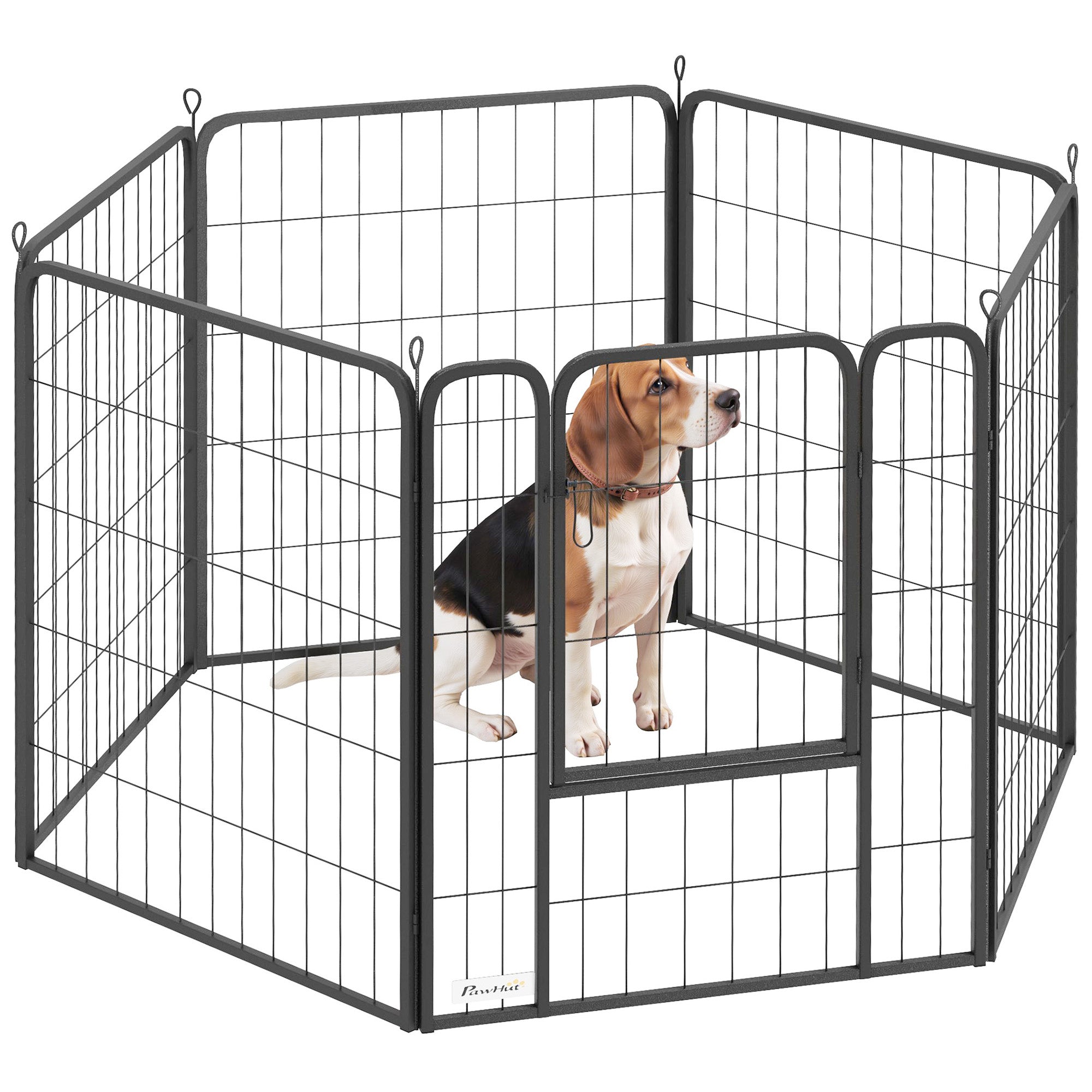 PawHut Six-Panel Dog Playpen with Door, for Medium Dogs, Indoors, Outdoors, 80cm Tall, Black