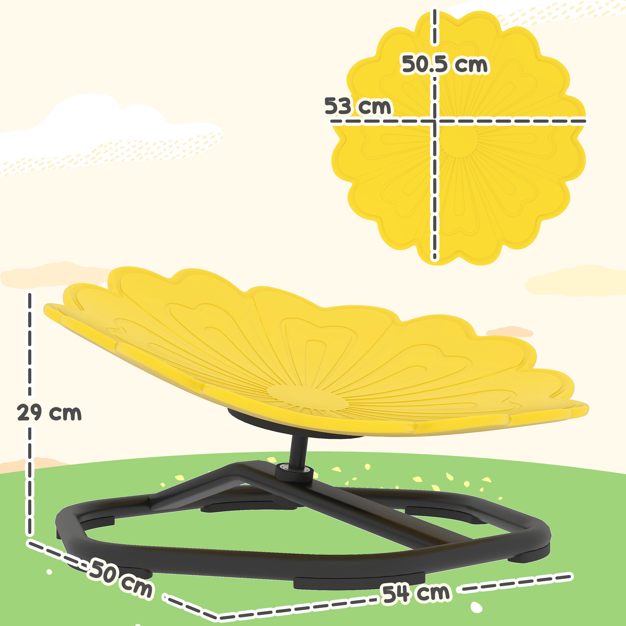 AIYAPLAY Flower-Shaped Sensory Spinning Chair with Non-Slip Base for Balance/Coordination, Yellow
