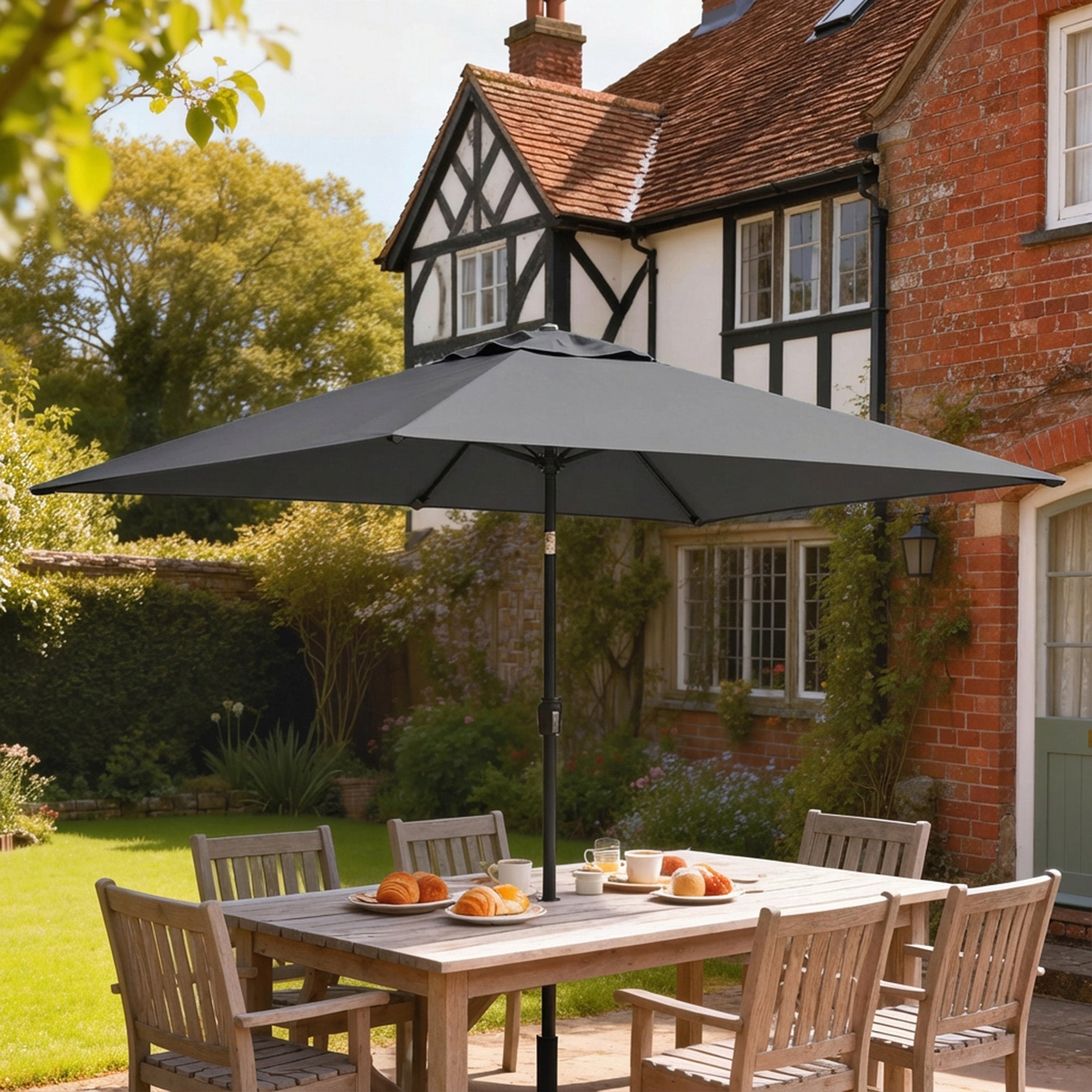 Outsunny Garden Parasol, Parasol Umbrella with Crank Handle, Tilt Function, Polyester Canopy, Dark Grey