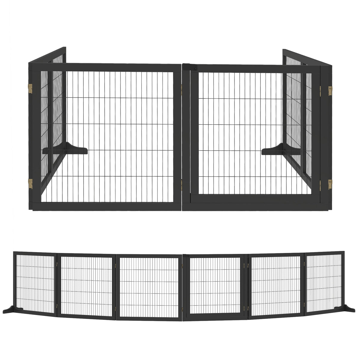 PawHut Wooden Pet Gate, Freestanding Dog Security Barrier with Two Support Feet - Black